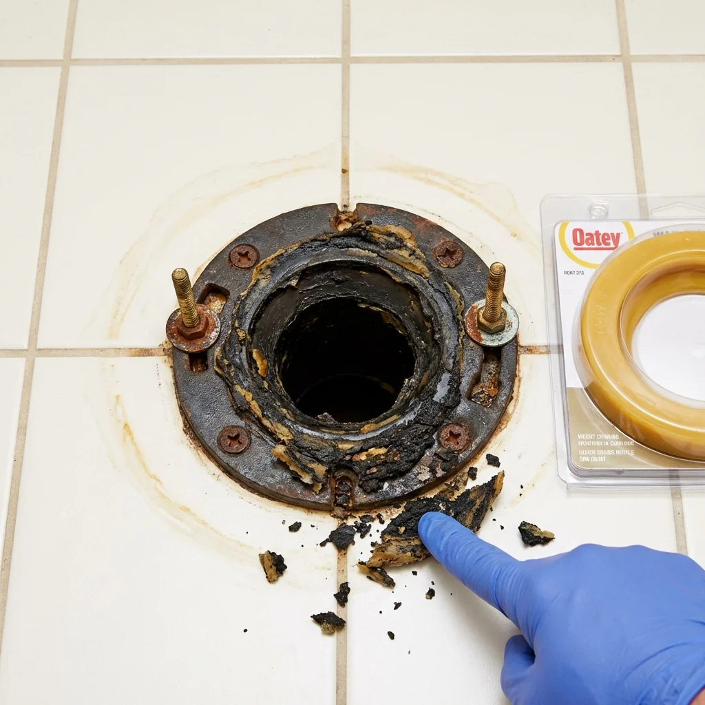 Failed wax ring showing water seepage at the base of a toilet in a Bridgeport, CT home
